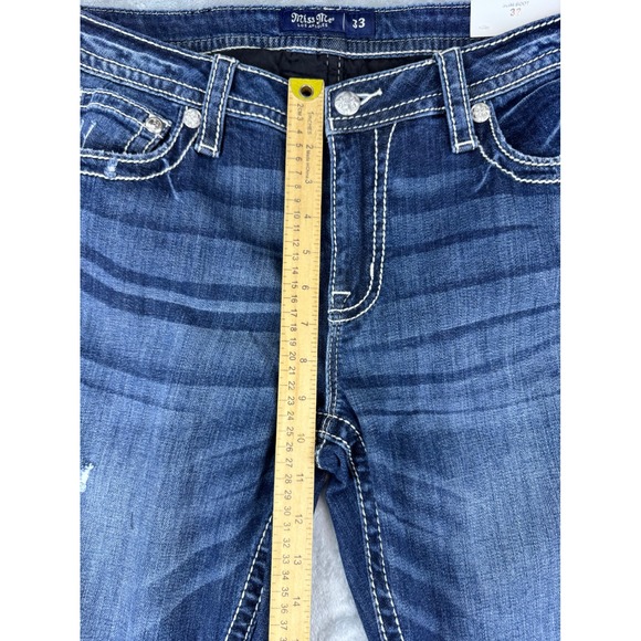 Miss Me women's Bootcut Jeans Dark
Blue Stitch Mid Rise  Size 33 wide leg - Picture 9 of 13